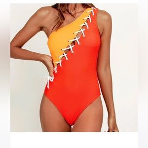 Cupshe Swim | Cupshe One Piece One Shoulder Lace Up Neon size L